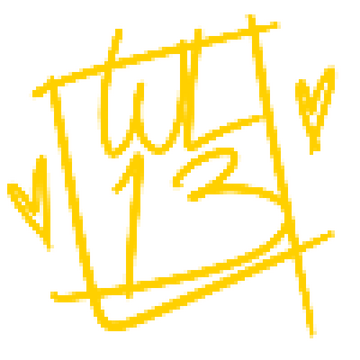 Yellow lettering in a box that reads WL13. The box has two hearts beside it.